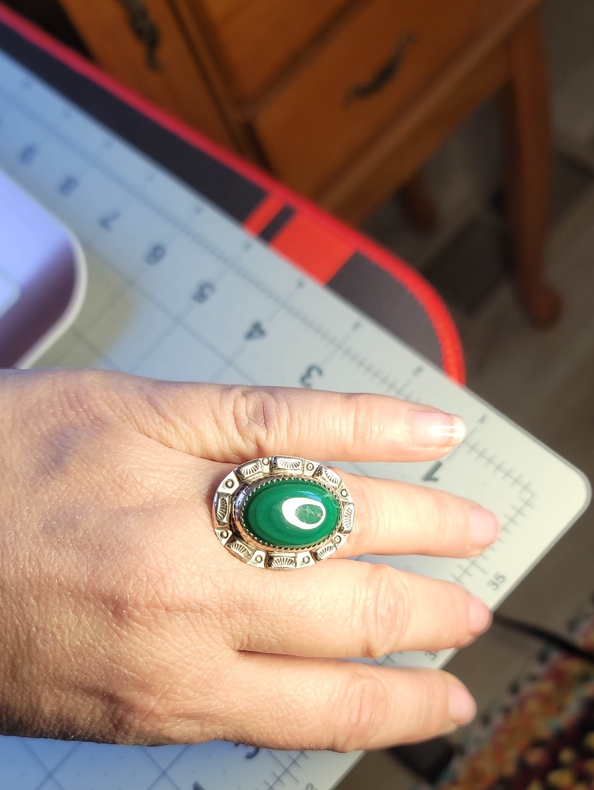 Vintage Sterling Silver Ring With Malachite Stone For Men Or Women